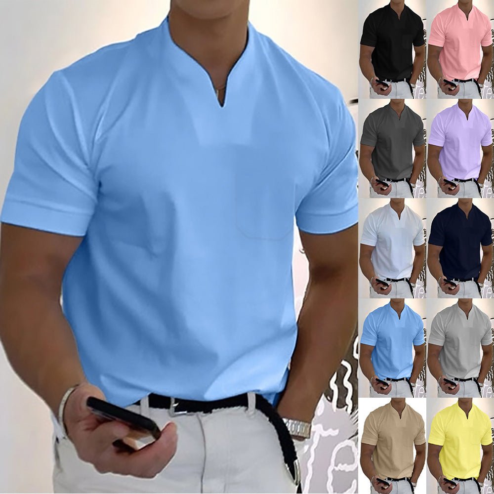Summer Short Sleeve Shirt Men Fitness Plus Size Sports T-Shirt Elastic Cotton Pocket - BKKFinds