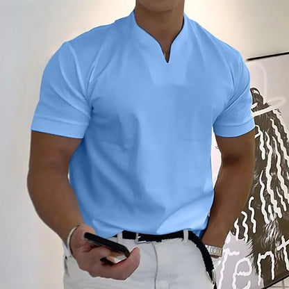 Summer Short Sleeve Shirt Men Fitness Plus Size Sports T-Shirt Elastic Cotton Pocket - BKKFinds