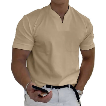 Summer Short Sleeve Shirt Men Fitness Plus Size Sports T-Shirt Elastic Cotton Pocket - BKKFinds