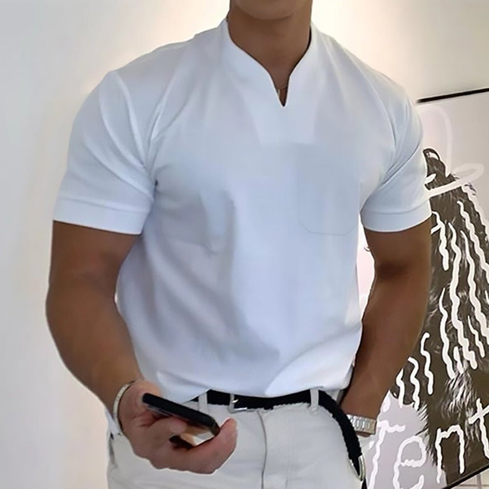 Summer Short Sleeve Shirt Men Fitness Plus Size Sports T-Shirt Elastic Cotton Pocket - BKKFinds