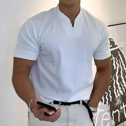 Summer Short Sleeve Shirt Men Fitness Plus Size Sports T-Shirt Elastic Cotton Pocket - BKKFinds