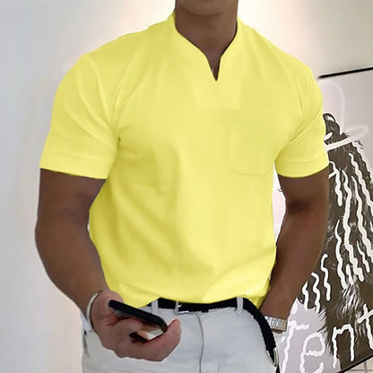 Summer Short Sleeve Shirt Men Fitness Plus Size Sports T-Shirt Elastic Cotton Pocket - BKKFinds