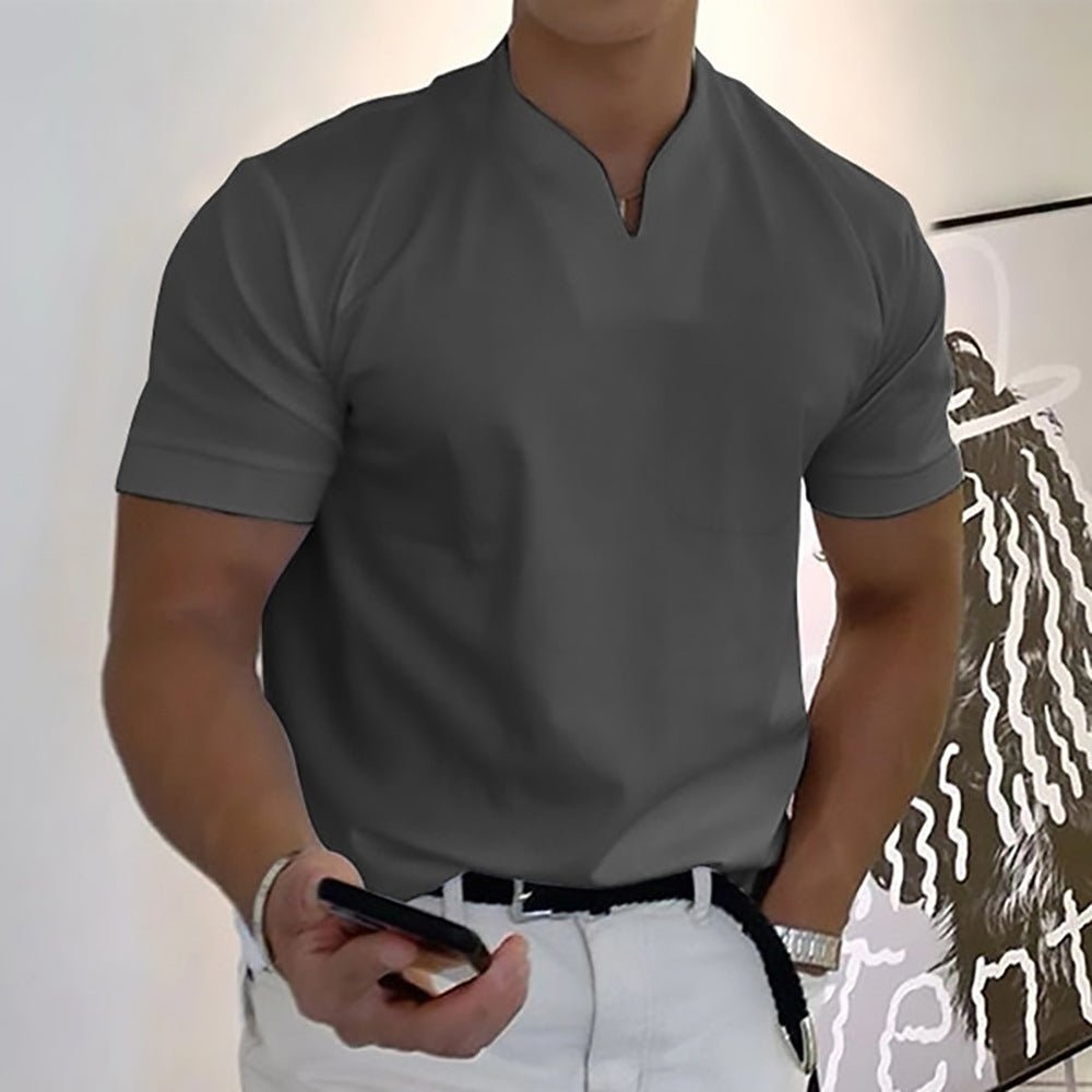 Summer Short Sleeve Shirt Men Fitness Plus Size Sports T-Shirt Elastic Cotton Pocket - BKKFinds