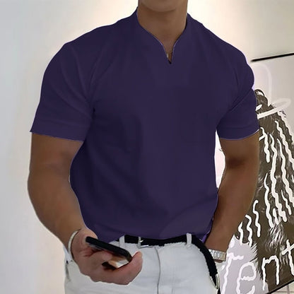 Summer Short Sleeve Shirt Men Fitness Plus Size Sports T-Shirt Elastic Cotton Pocket - BKKFinds