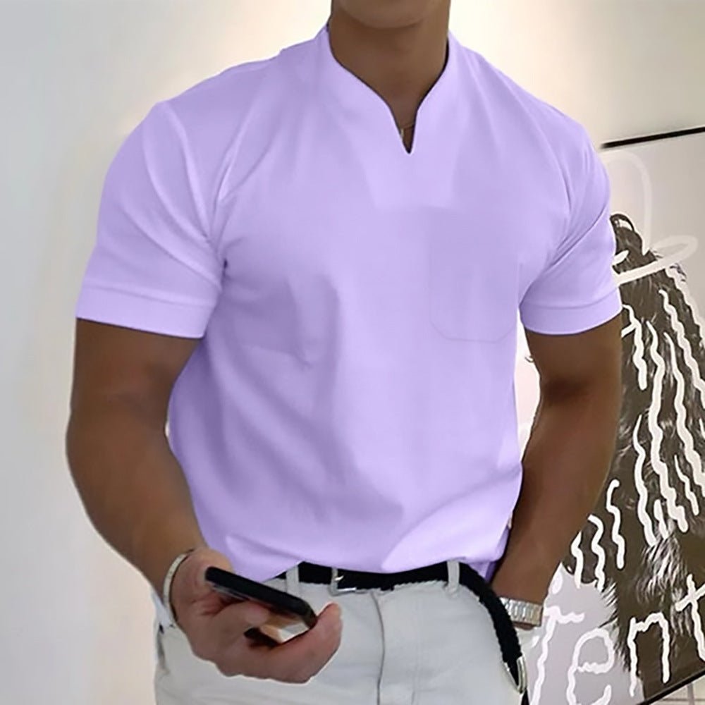 Summer Short Sleeve Shirt Men Fitness Plus Size Sports T-Shirt Elastic Cotton Pocket - BKKFinds