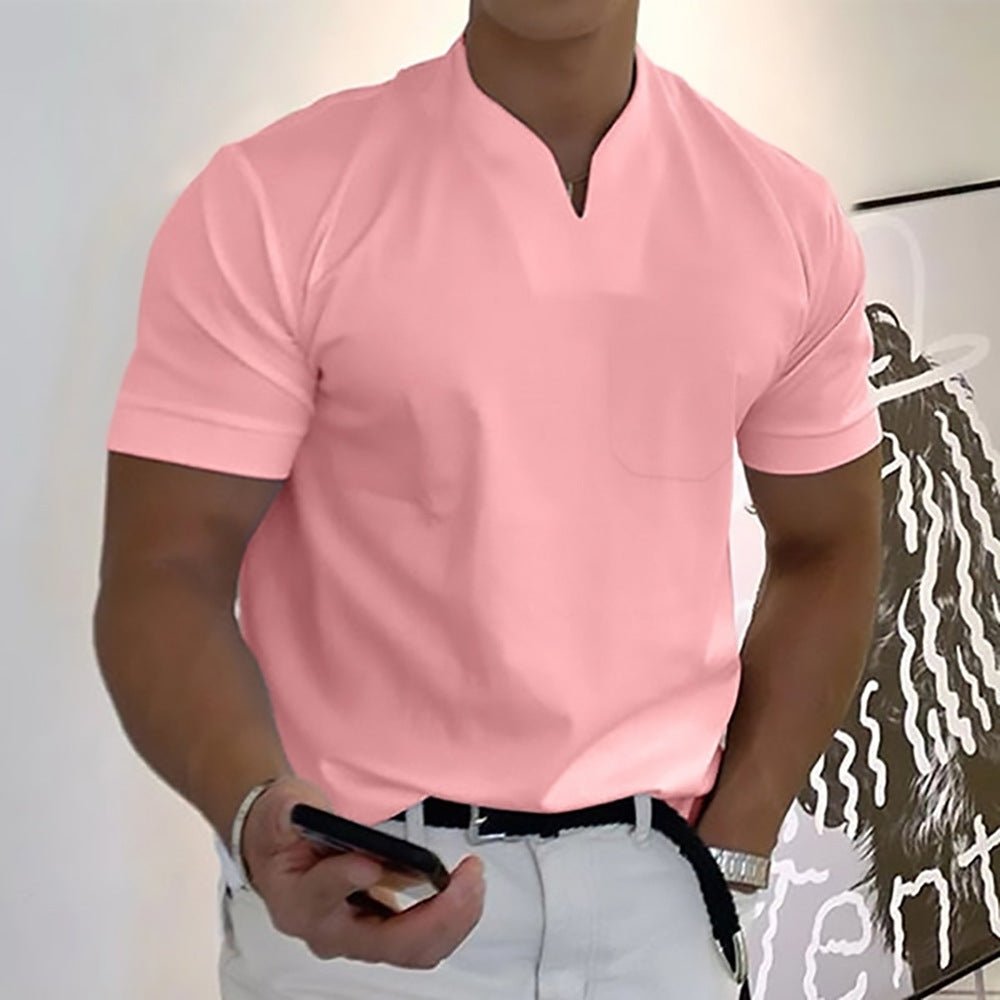 Summer Short Sleeve Shirt Men Fitness Plus Size Sports T-Shirt Elastic Cotton Pocket - BKKFinds