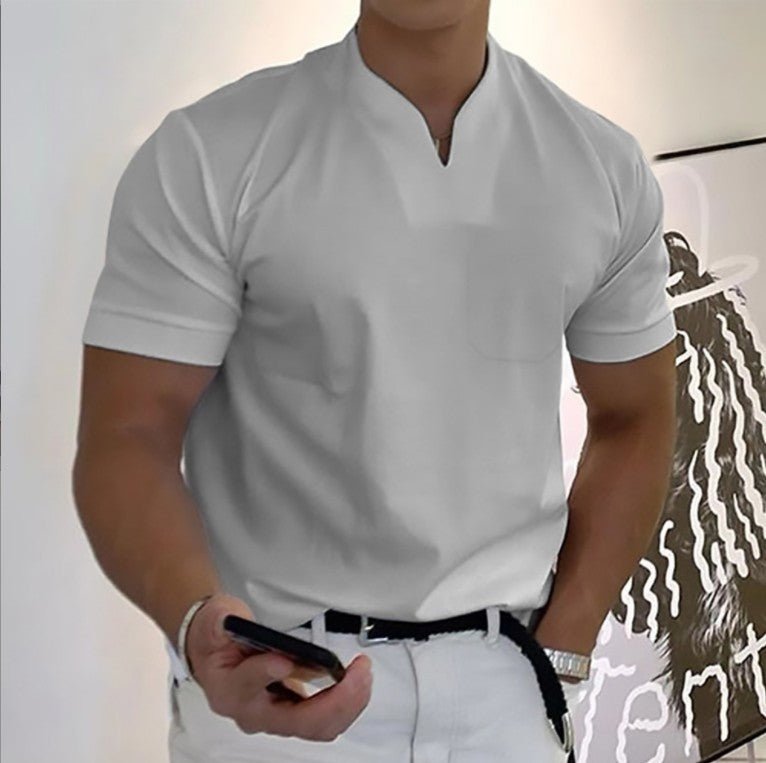 Summer Short Sleeve Shirt Men Fitness Plus Size Sports T-Shirt Elastic Cotton Pocket - BKKFinds