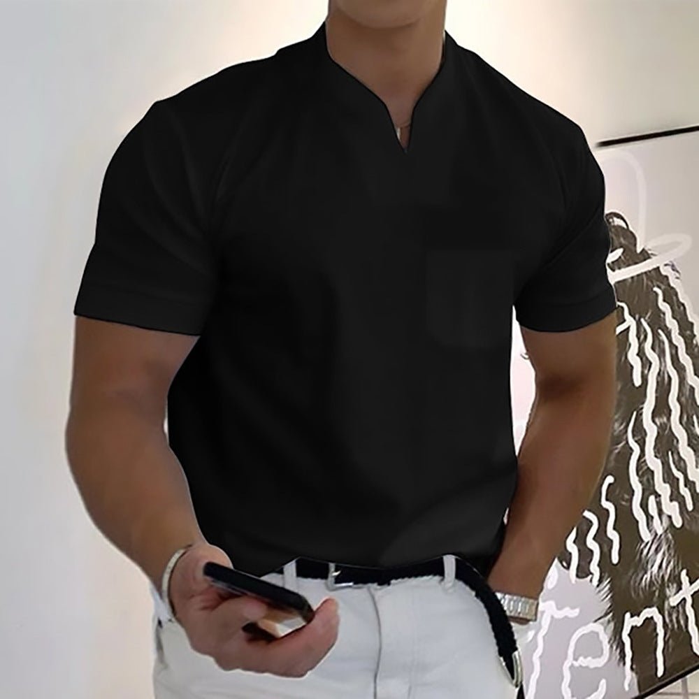 Summer Short Sleeve Shirt Men Fitness Plus Size Sports T-Shirt Elastic Cotton Pocket - BKKFinds