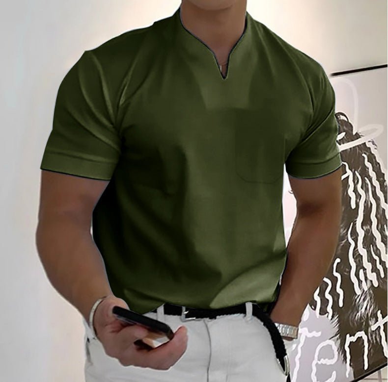 Summer Short Sleeve Shirt Men Fitness Plus Size Sports T-Shirt Elastic Cotton Pocket - BKKFinds
