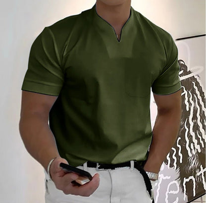 Summer Short Sleeve Shirt Men Fitness Plus Size Sports T-Shirt Elastic Cotton Pocket - BKKFinds