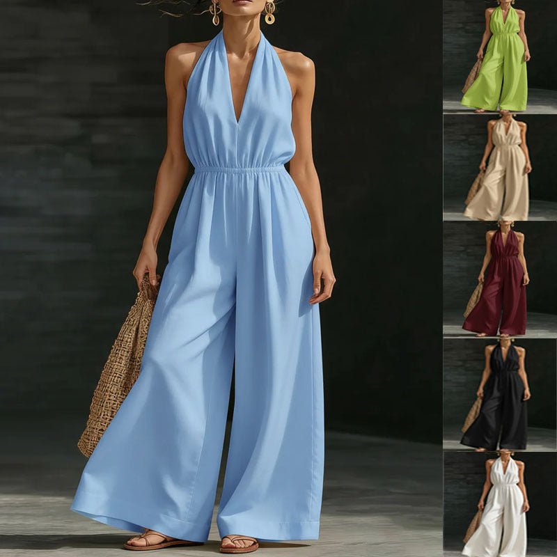 V - neck Halter Neck Jumpsuit For Women - BKKFinds