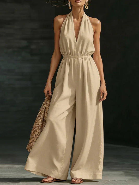 V - neck Halter Neck Jumpsuit For Women - BKKFinds