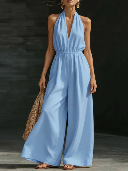 V - neck Halter Neck Jumpsuit For Women - BKKFinds