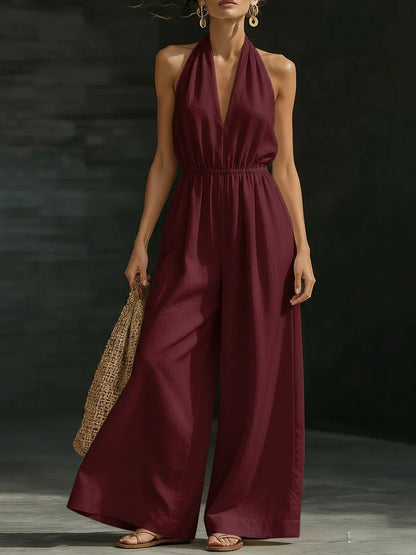 V - neck Halter Neck Jumpsuit For Women - BKKFinds