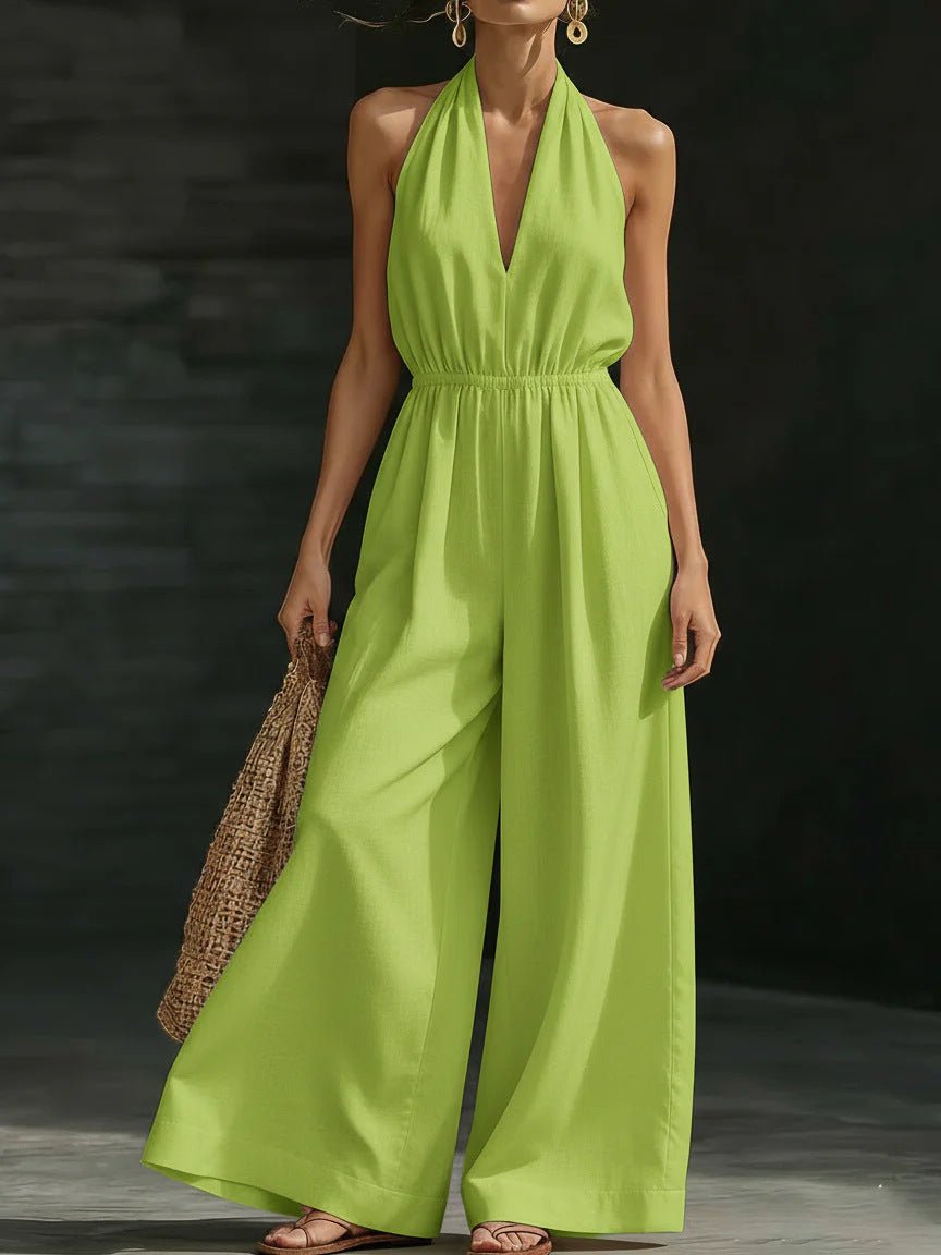 V - neck Halter Neck Jumpsuit For Women - BKKFinds