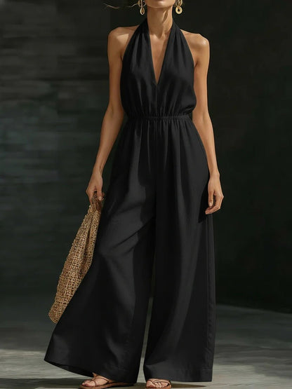 V - neck Halter Neck Jumpsuit For Women - BKKFinds
