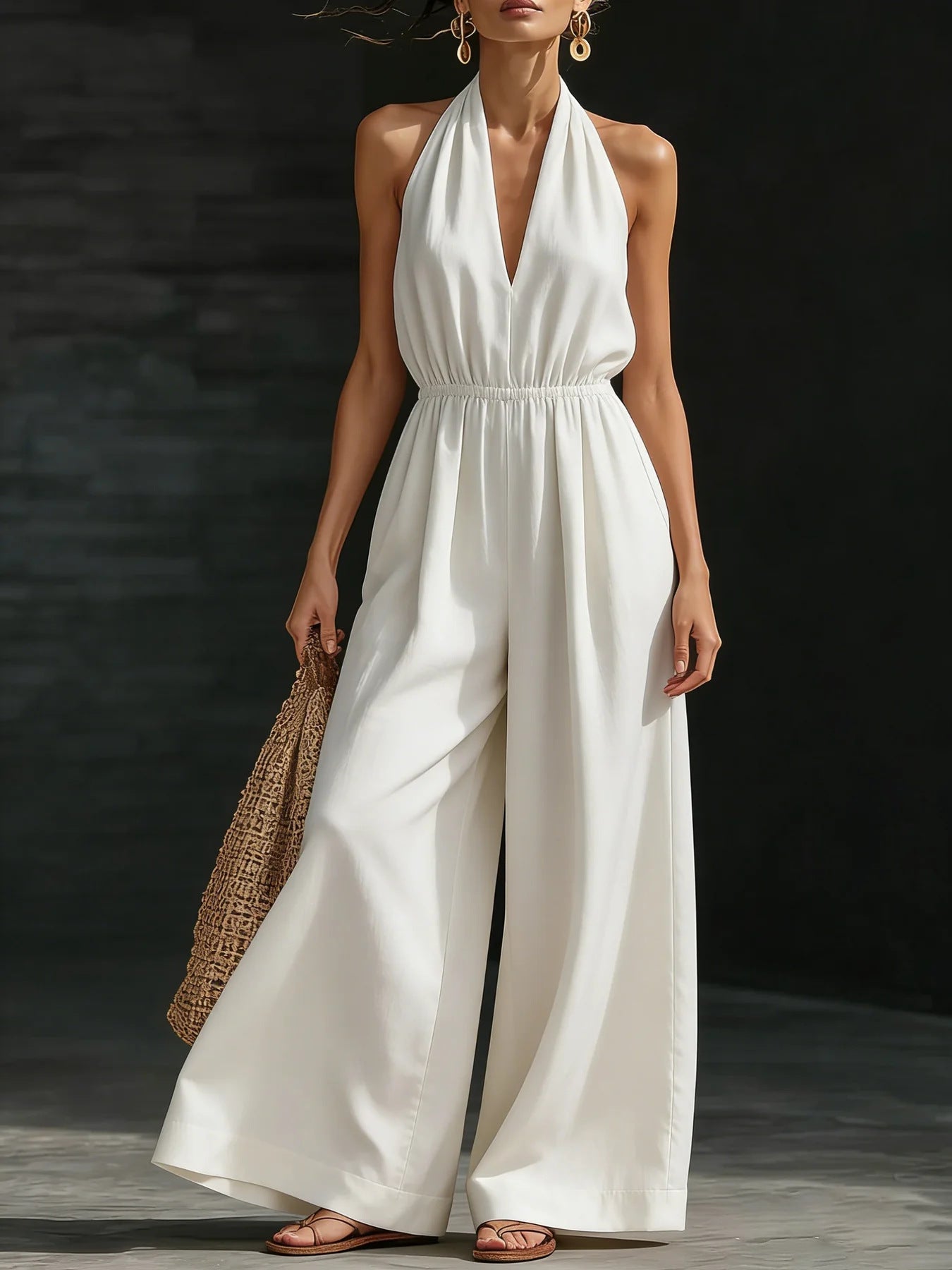 V - neck Halter Neck Jumpsuit For Women - BKKFinds
