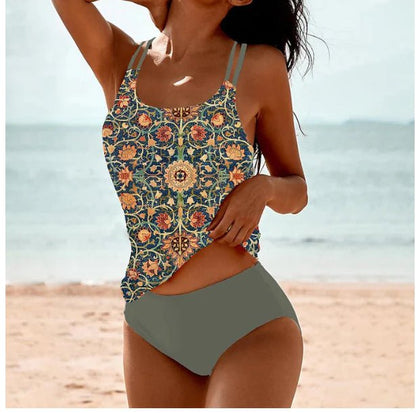 Vintage Printed Split High Waist Conservative Swimwear - BKKFinds