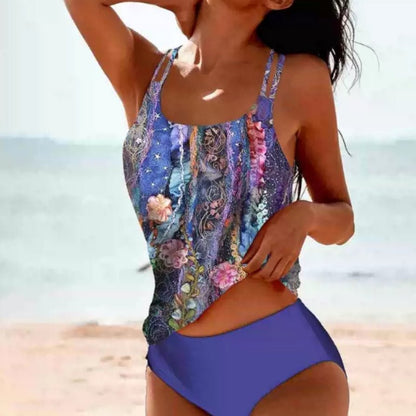 Vintage Printed Split High Waist Conservative Swimwear - BKKFinds