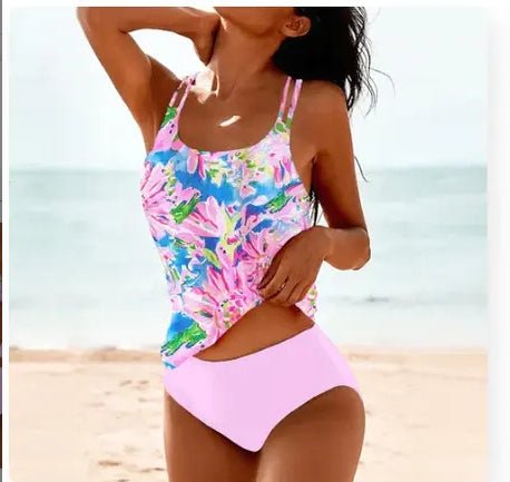 Vintage Printed Split High Waist Conservative Swimwear - BKKFinds