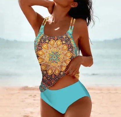 Vintage Printed Split High Waist Conservative Swimwear - BKKFinds