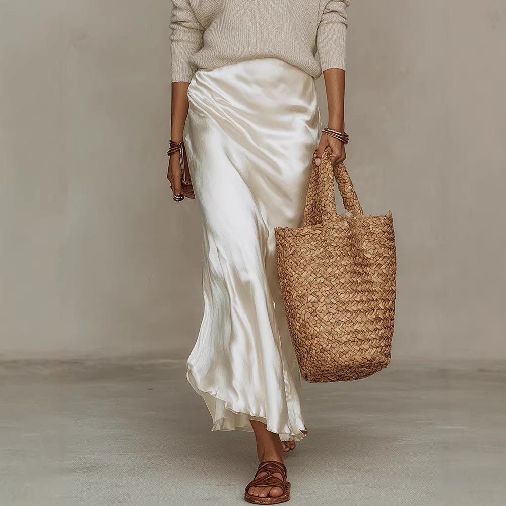 Women’s Satin Maxi Dress Set with Long Sleeve Cardigan - BKKFinds