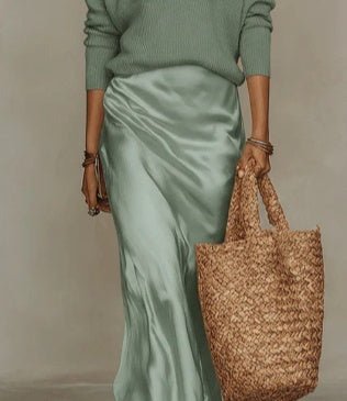 Women’s Satin Maxi Dress Set with Long Sleeve Cardigan - BKKFinds
