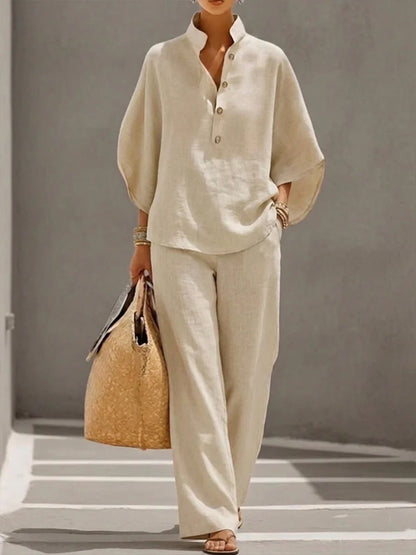 Women's Short - sleeved Suit Summer Loose Pullover Top And Straight - leg Trousers Outfit Clothing - BKKFinds