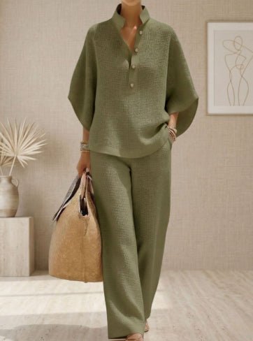 Women's Short - sleeved Suit Summer Loose Pullover Top And Straight - leg Trousers Outfit Clothing - BKKFinds