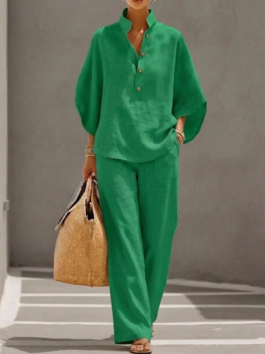 Women's Short - sleeved Suit Summer Loose Pullover Top And Straight - leg Trousers Outfit Clothing - BKKFinds