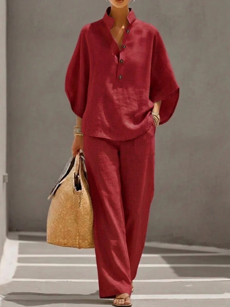 Women's Short - sleeved Suit Summer Loose Pullover Top And Straight - leg Trousers Outfit Clothing - BKKFinds