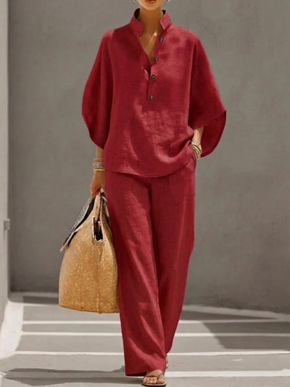 Women's Short - sleeved Suit Summer Loose Pullover Top And Straight - leg Trousers Outfit Clothing - BKKFinds