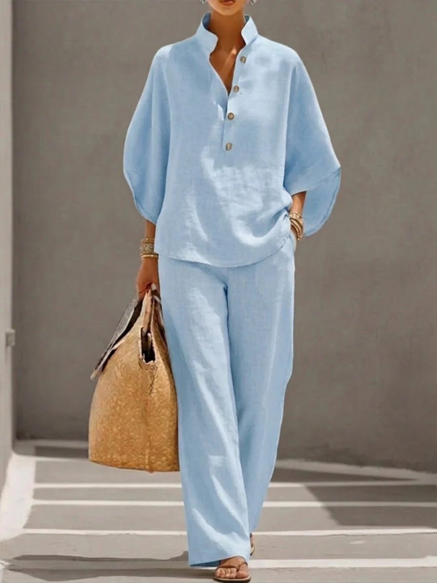 Women's Short - sleeved Suit Summer Loose Pullover Top And Straight - leg Trousers Outfit Clothing - BKKFinds