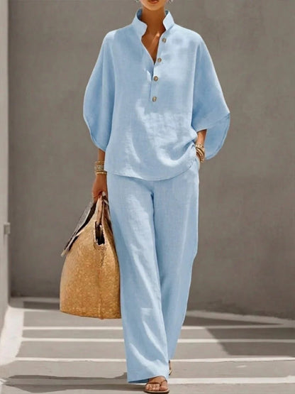 Women's Short - sleeved Suit Summer Loose Pullover Top And Straight - leg Trousers Outfit Clothing - BKKFinds
