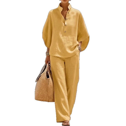 Women's Short - sleeved Suit Summer Loose Pullover Top And Straight - leg Trousers Outfit Clothing - BKKFinds