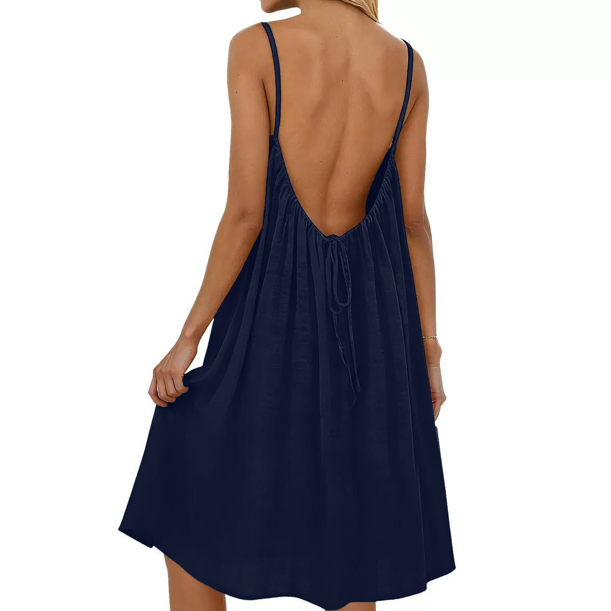 Women's Solid Color Spaghetti Strap Backless Dress - Sleeveless Summer Bodycon Fit Casual Evening Dress For Daily Wear Holiday Outfit - BKKFinds
