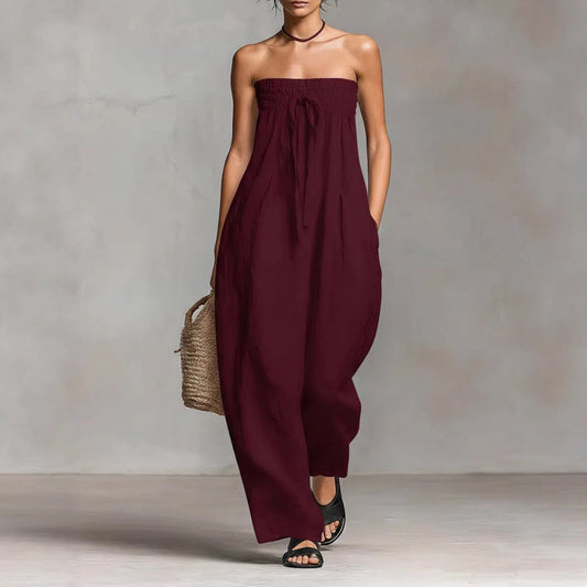 Women's Strapless Ruched Jumpsuit Summer - BKKFinds