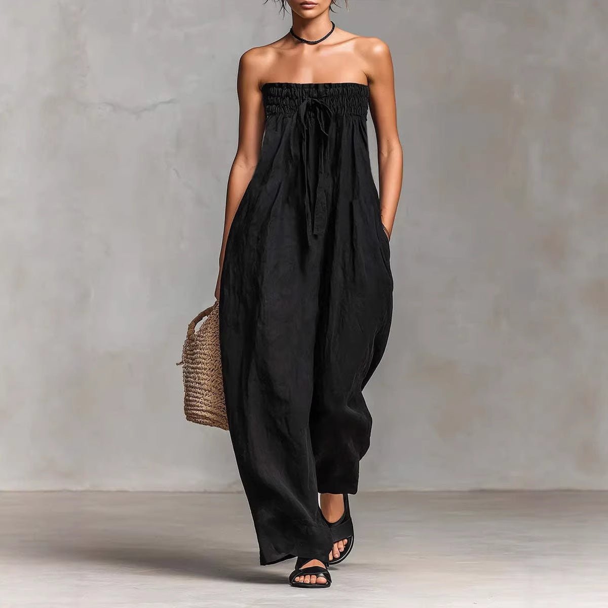 Women's Strapless Ruched Jumpsuit Summer - BKKFinds