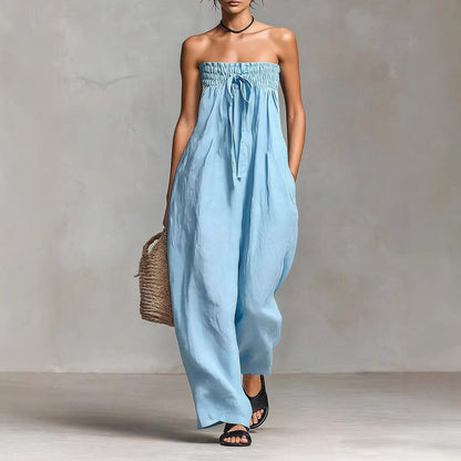 Women's Strapless Ruched Jumpsuit Summer - BKKFinds