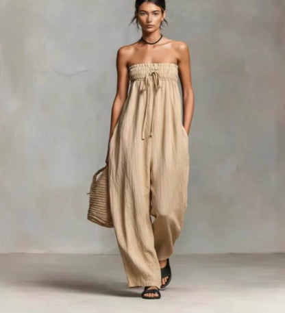 Women's Strapless Ruched Jumpsuit Summer - BKKFinds
