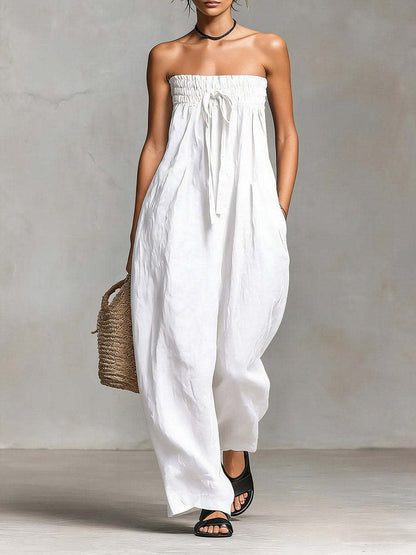 Women's Strapless Ruched Jumpsuit Summer - BKKFinds