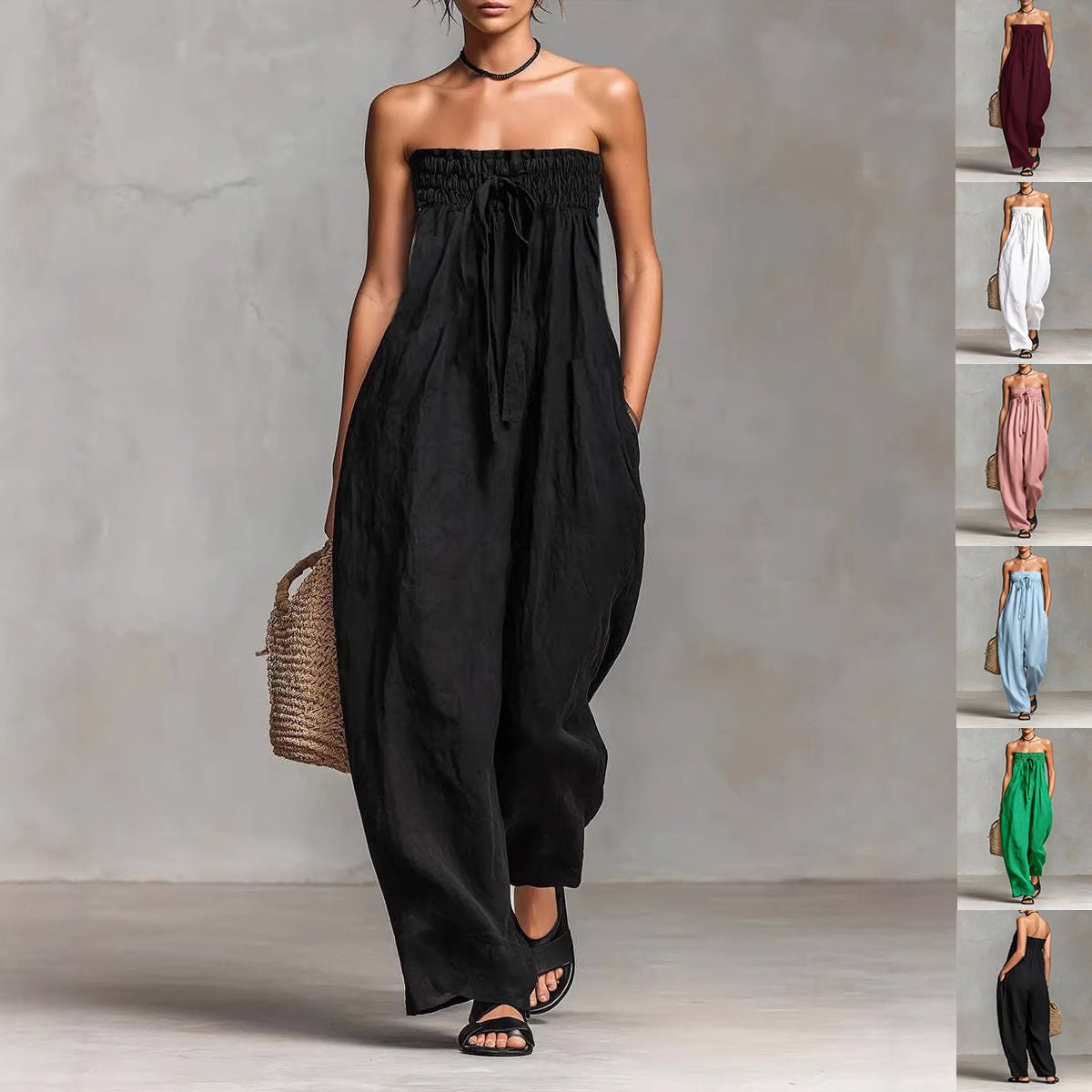 Women's Strapless Ruched Jumpsuit Summer - BKKFinds