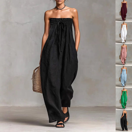 Women's Strapless Ruched Jumpsuit Summer - BKKFinds