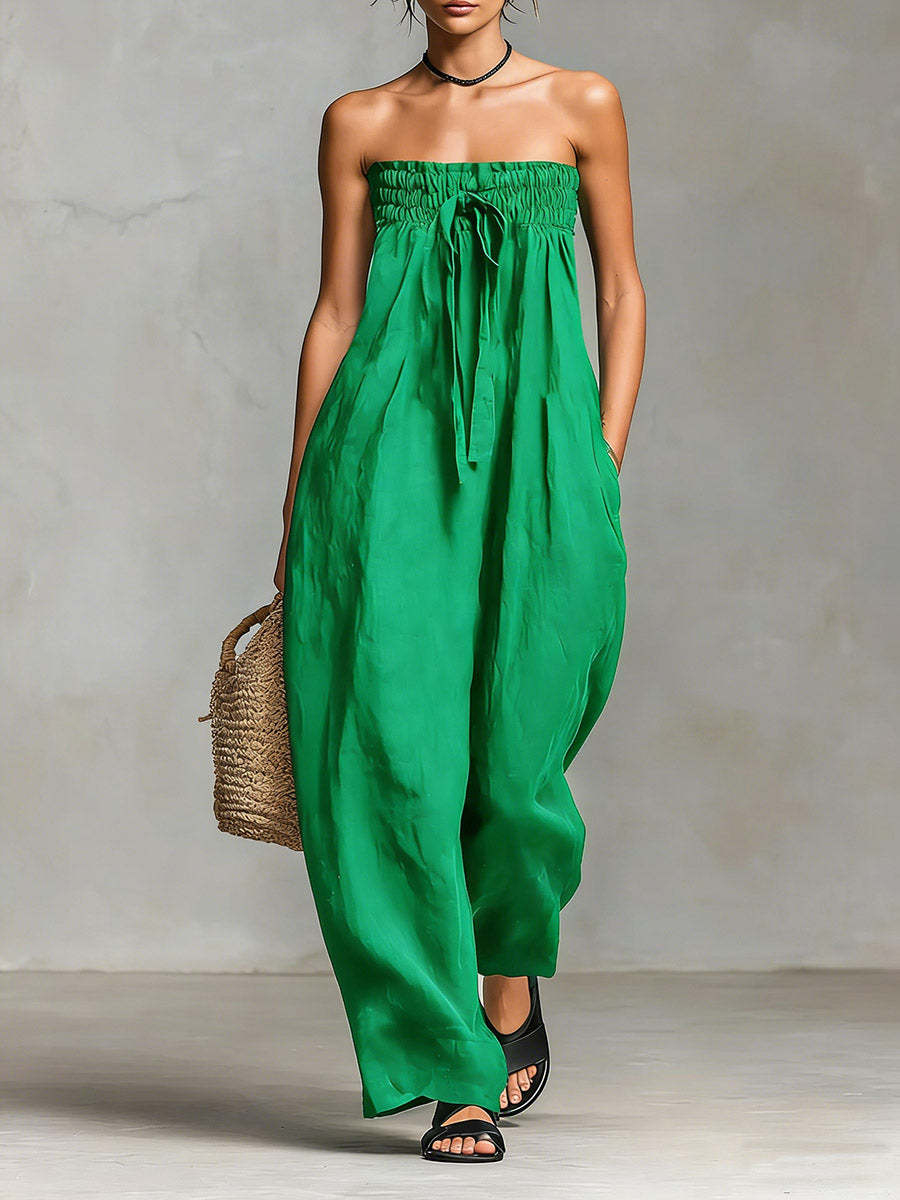 Women's Strapless Ruched Jumpsuit Summer - BKKFinds