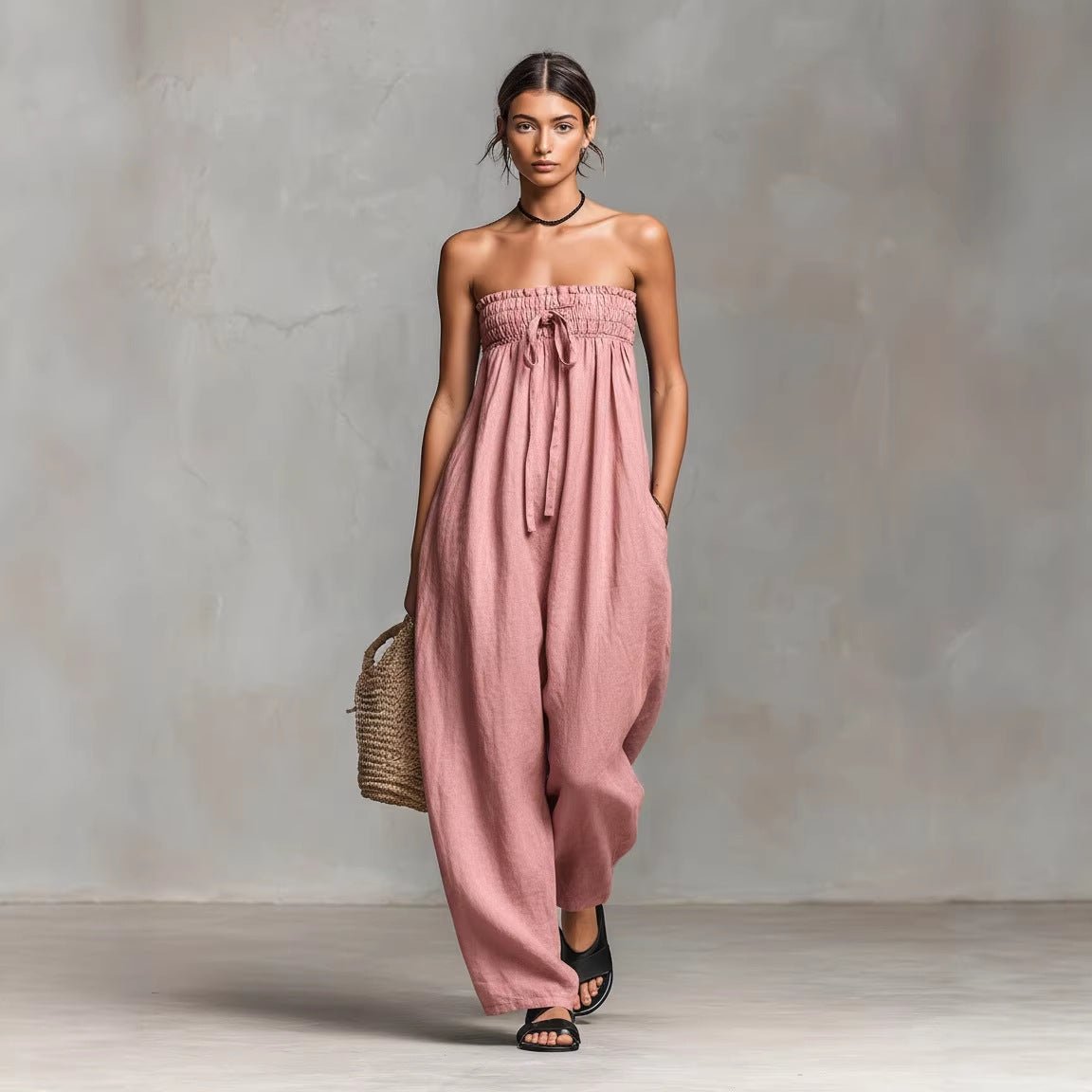 Women's Strapless Ruched Jumpsuit Summer - BKKFinds